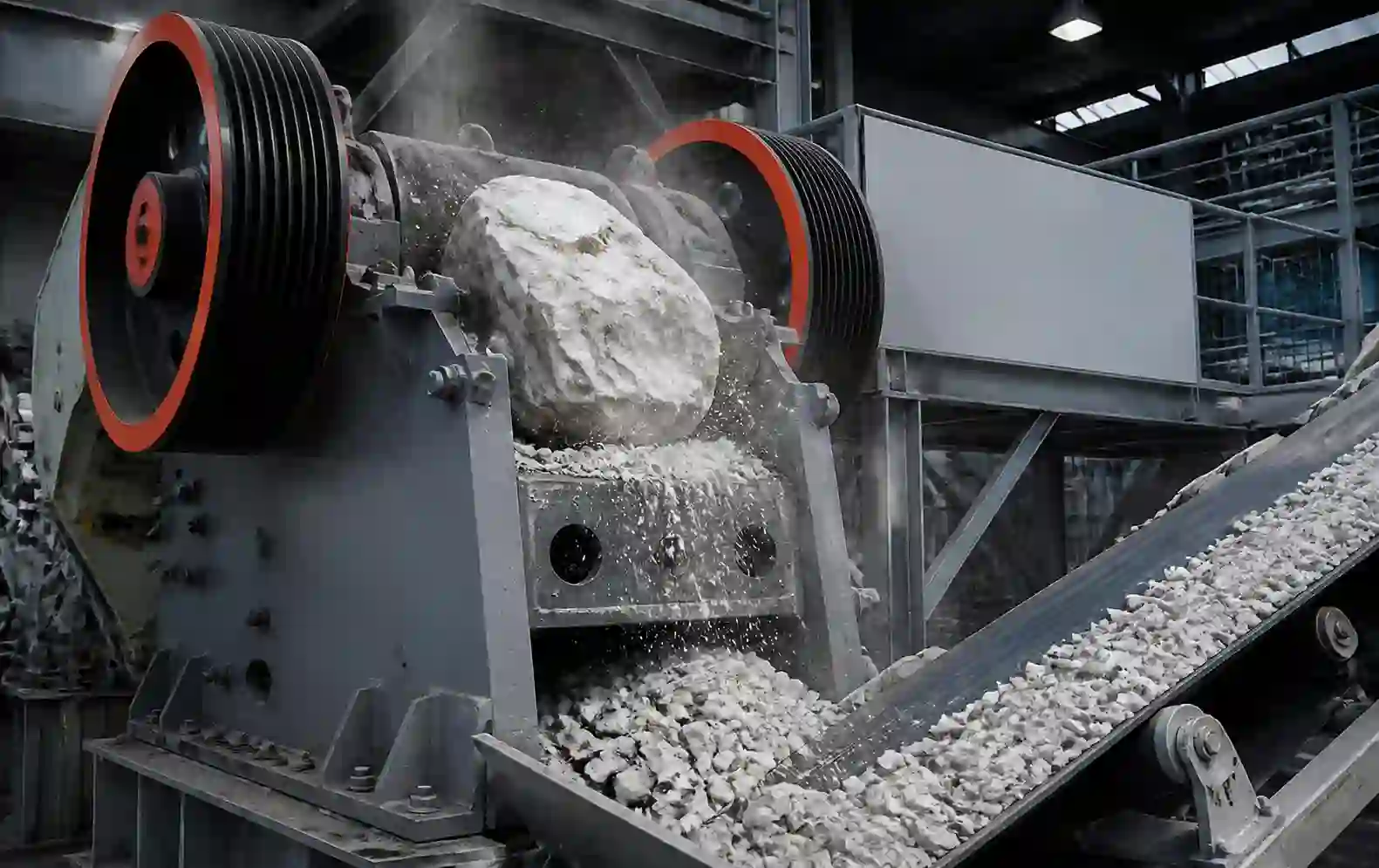 Primary crushing of quartz lumps